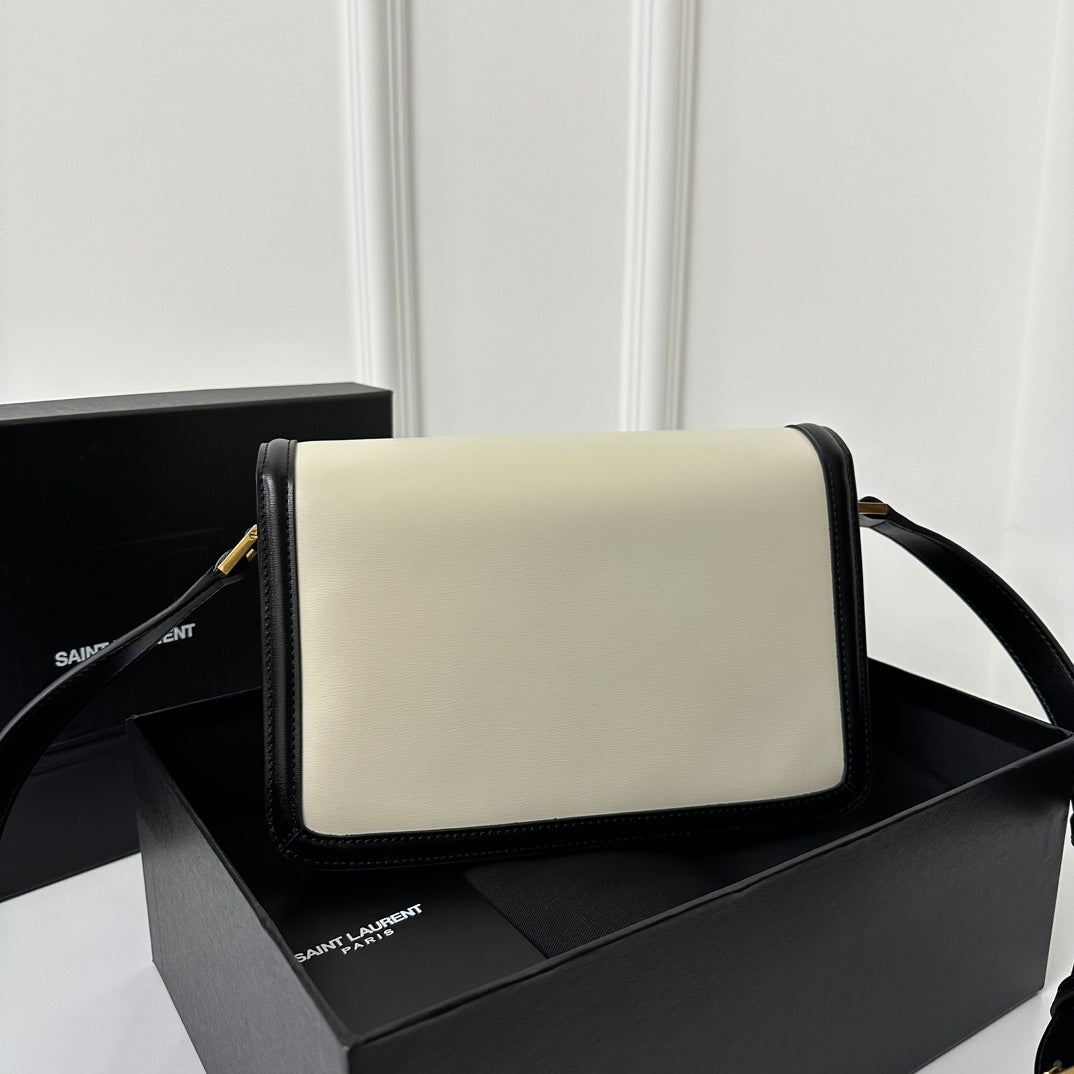 YSL Solferino Small Satchel Bag Black White Gold Calfskin 339413