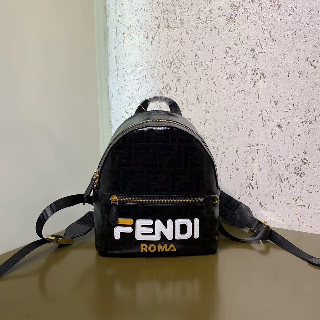 Fendi Black Glazed Fabric Mini Backpack