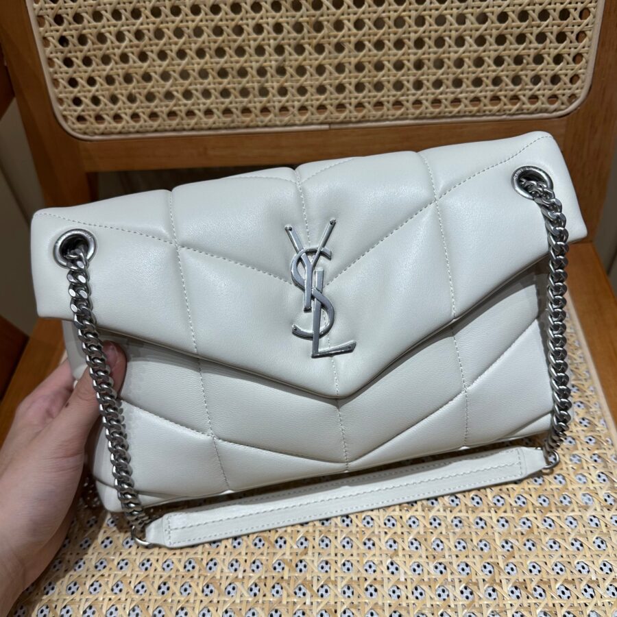 YSL Loulou Puffer Quilted Bag White Silver Lambskin 338859 | Studio Nafay