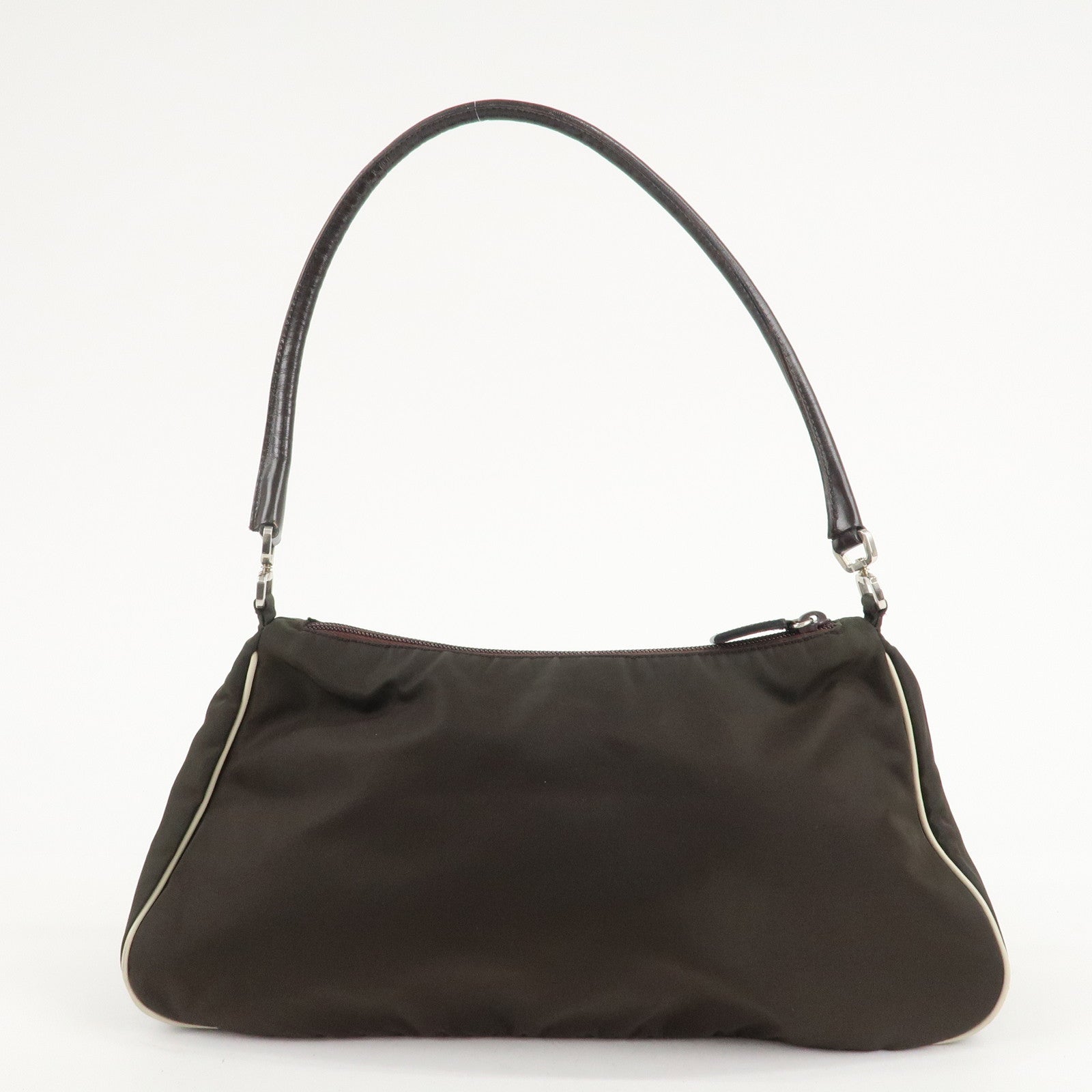 Prada Nylon Leather Shoulder Bag Flower Motif Green Brown