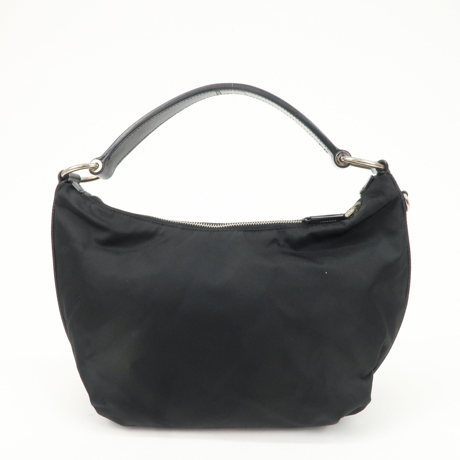 Prada Nylon Leather Embroidery Shoulder Bag Hand Bag Black