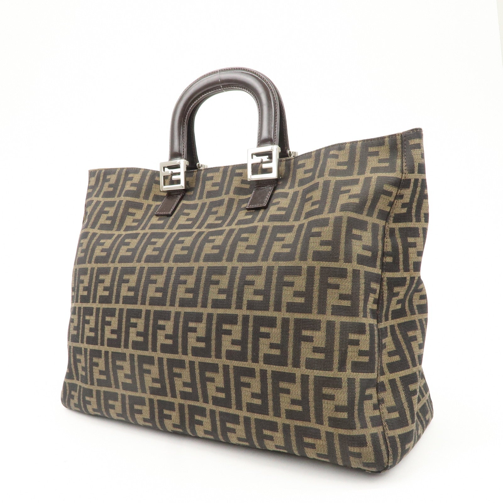 Fendi Zucca Canvas Leather Tote Bag Hand Bag Brown Black 26329