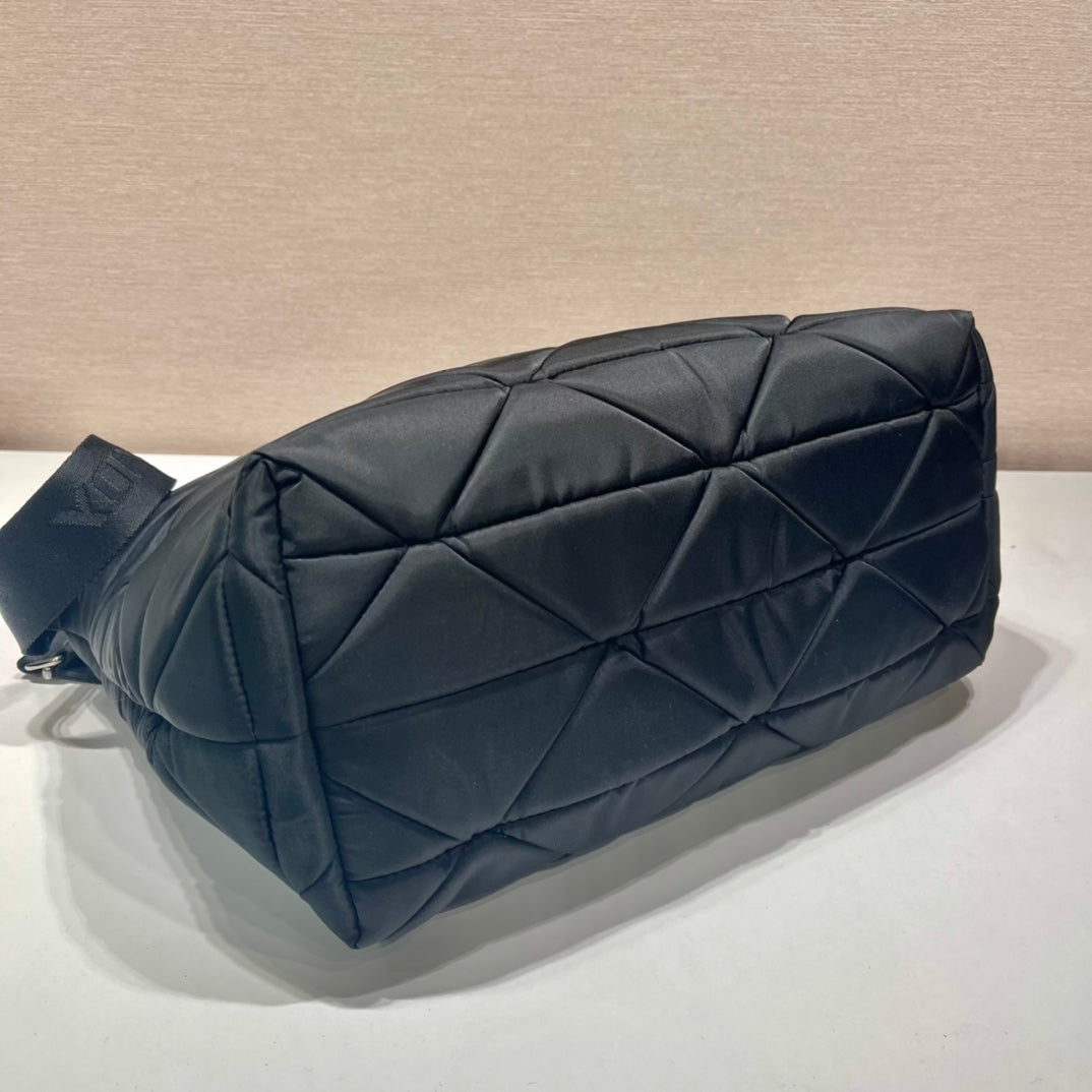Triangle Pattern TOTE BAG 33 IN Black Quilted Re-nylon