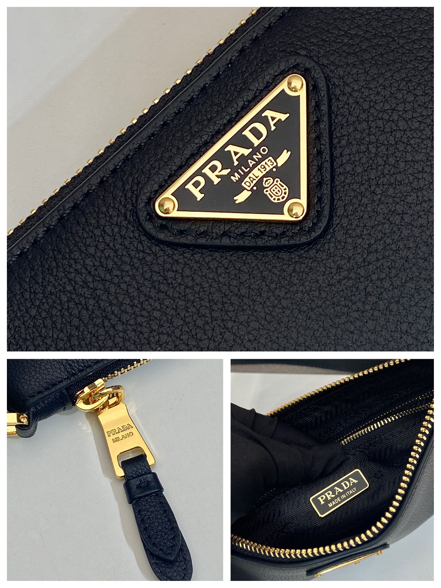 Triangle LOGO Shoulder BAG 24 IN Black Smooth Calfskin