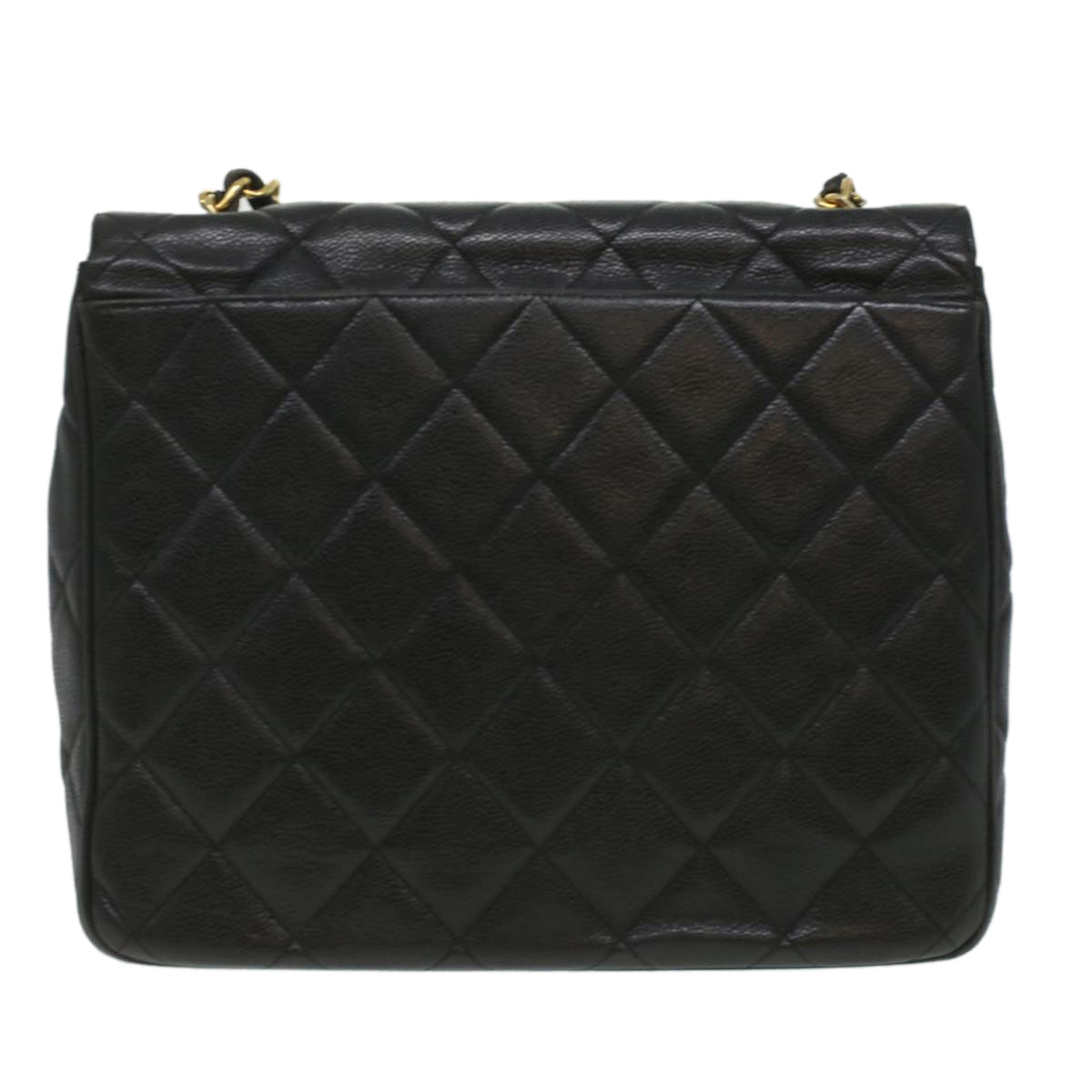 Chanel Big Matelasse Turn Lock Shoulder Bag Caviar Skin Black CC Au…