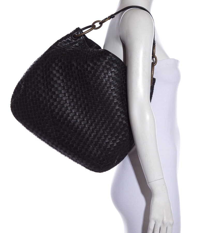 Bottega Veneta Black Large Intercciato Loop Hobo | Studio Nafay