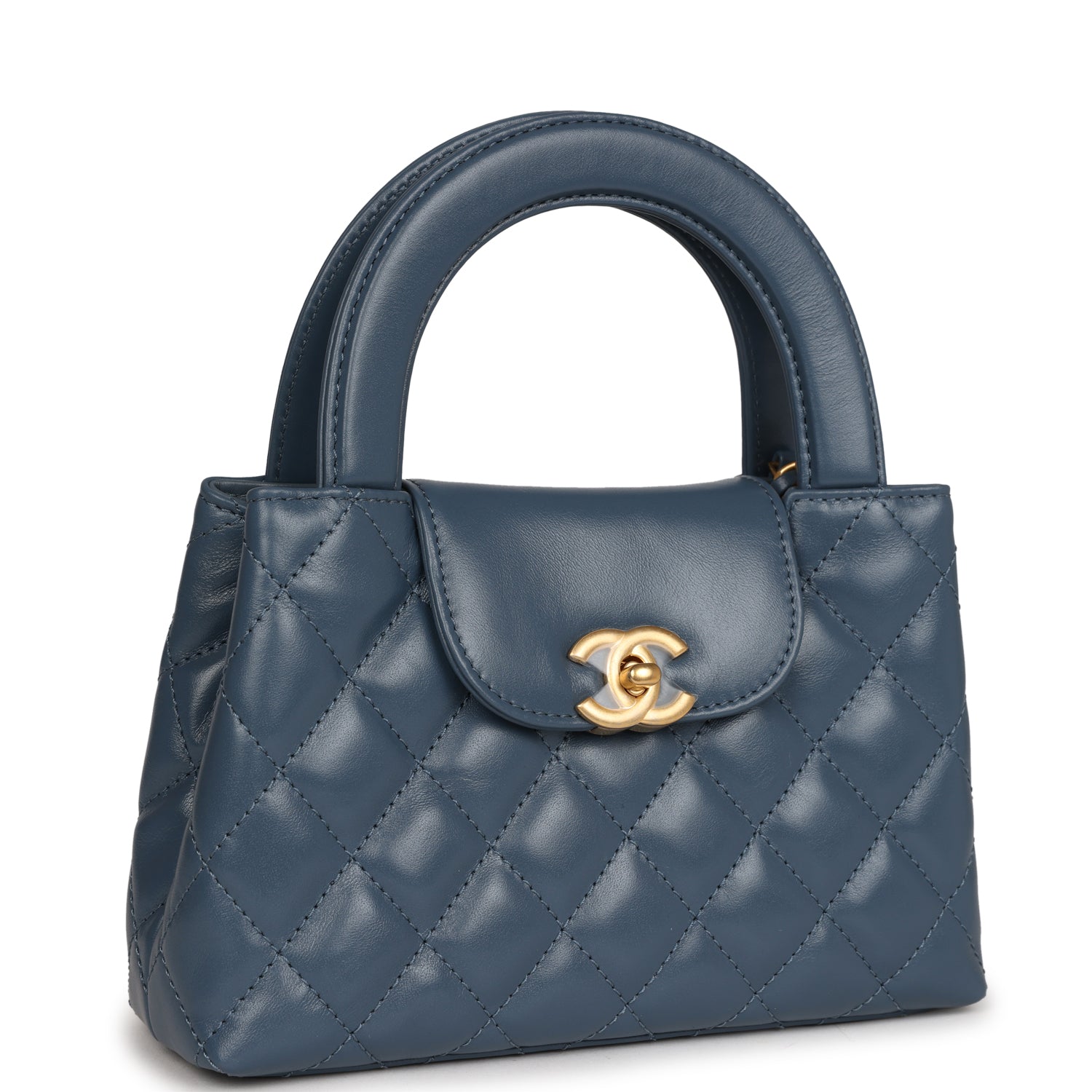 Chanel Small Kelly Shopper Blue Shiny Aged Calfskin Brushed Gold Ha