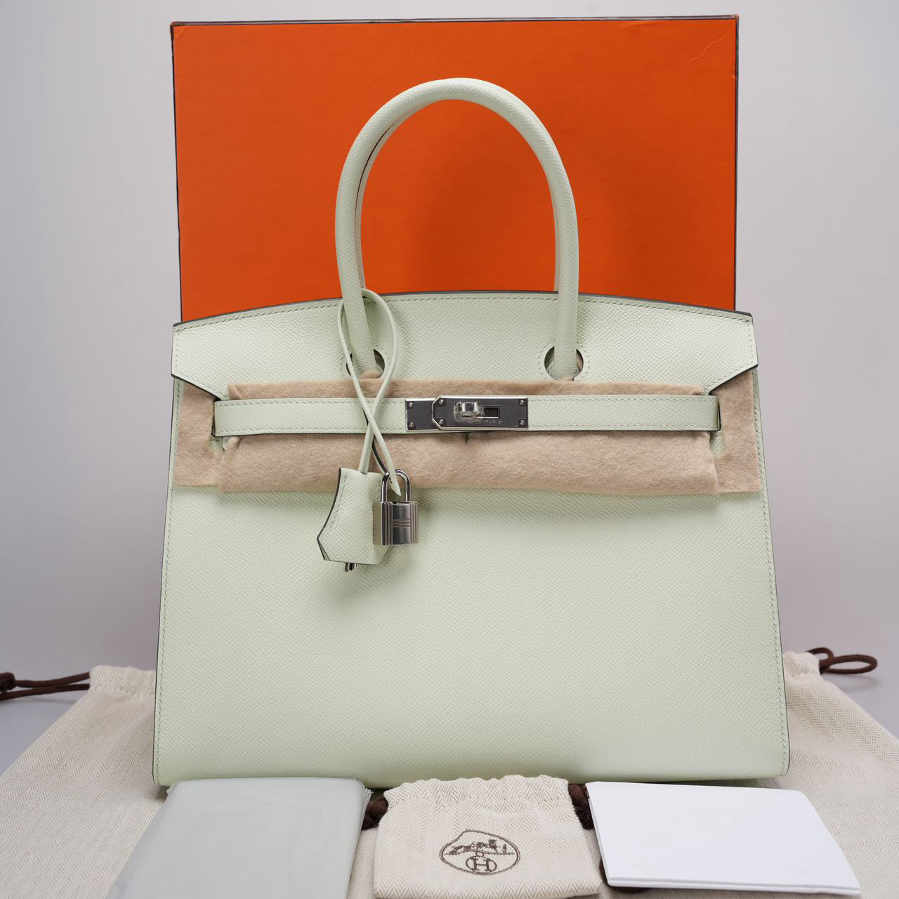 Hermes Birkin Sellier 30 Bag In Vert Fizz Epsom Leather With Pallad
