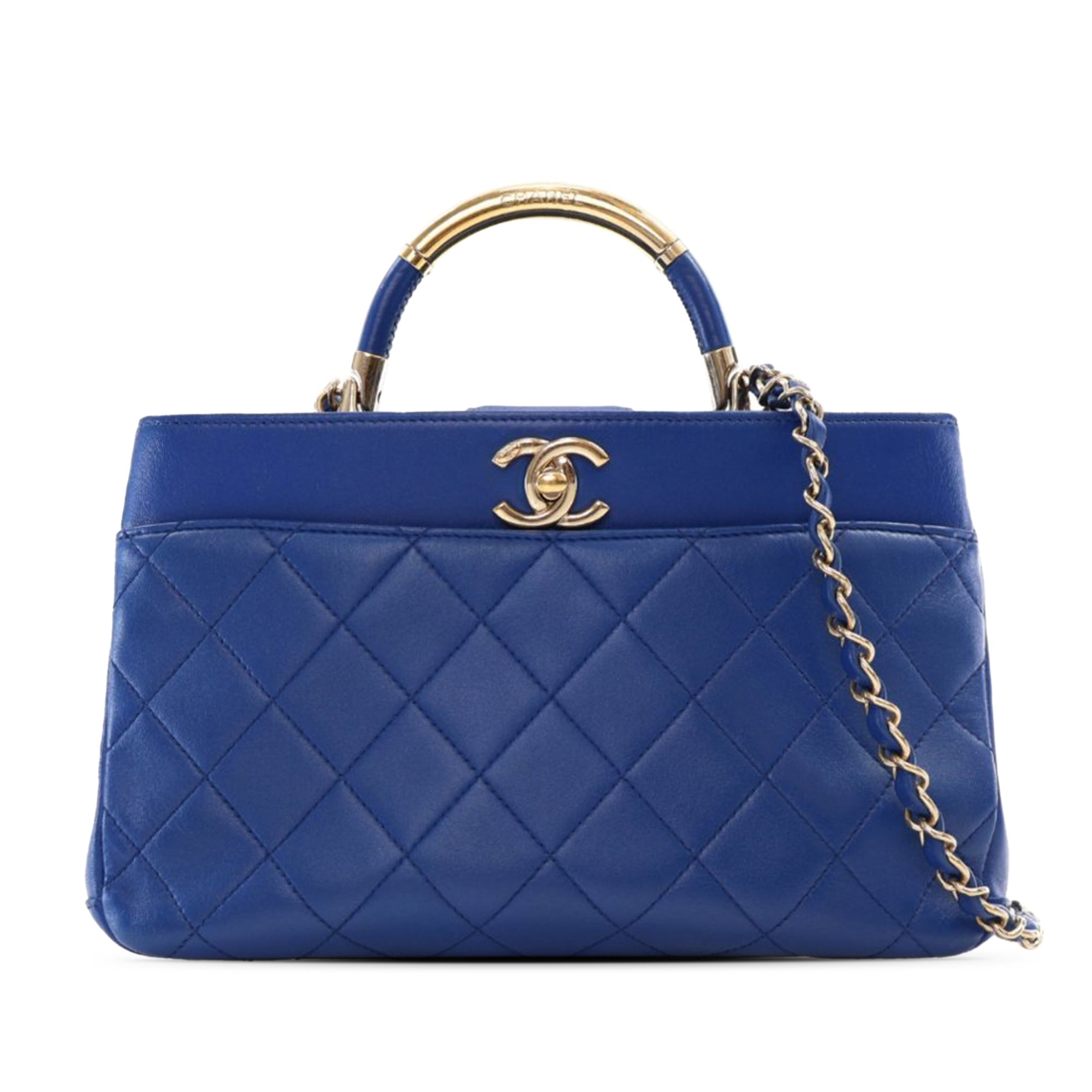 Blue Chanel Small Quilted Lambskin Carry Chic Satchel