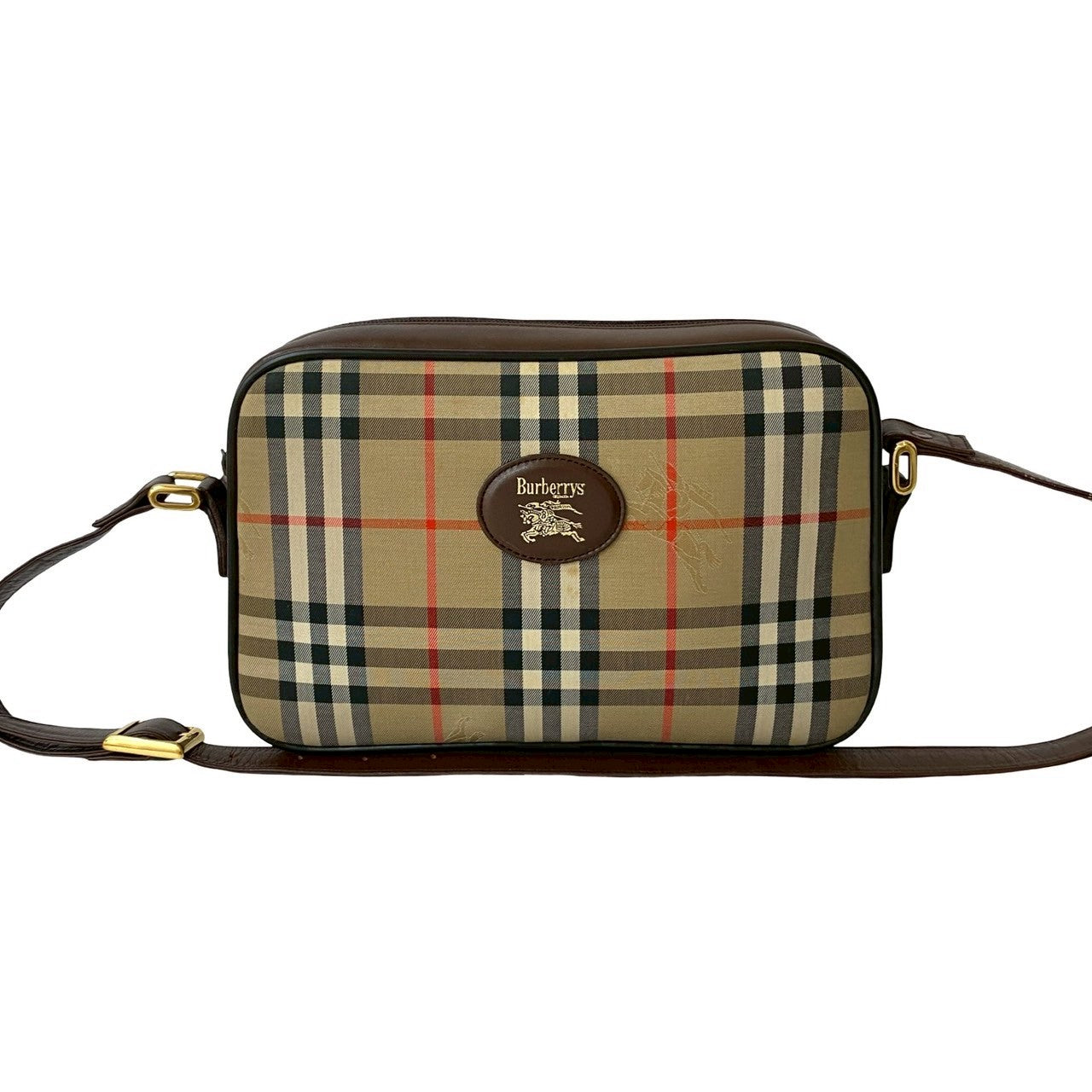 Burberrys Nova Check Canvas Leather Shoulder Bag